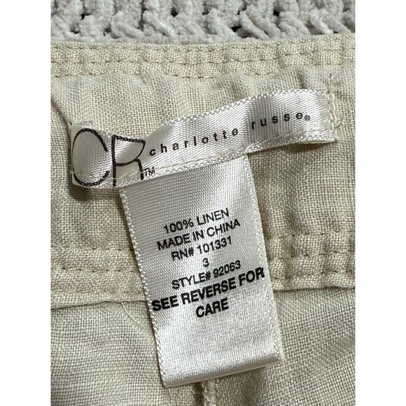 Charlotte Russe 100% Linen Pants Minimalist Womens Sz 3 Cream Adjustable Length - Picture 2 of 8